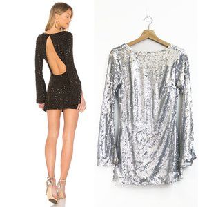 NBD Smyth Long Sleeve Low Back Sequin Mini Dress S